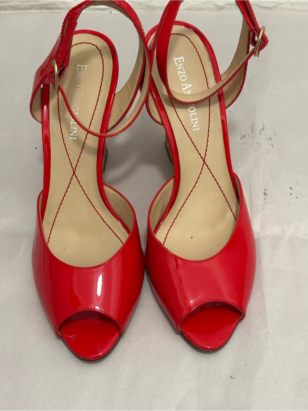 Enzo Angiolini Glossy Red Peep-Toe Slingback Heels